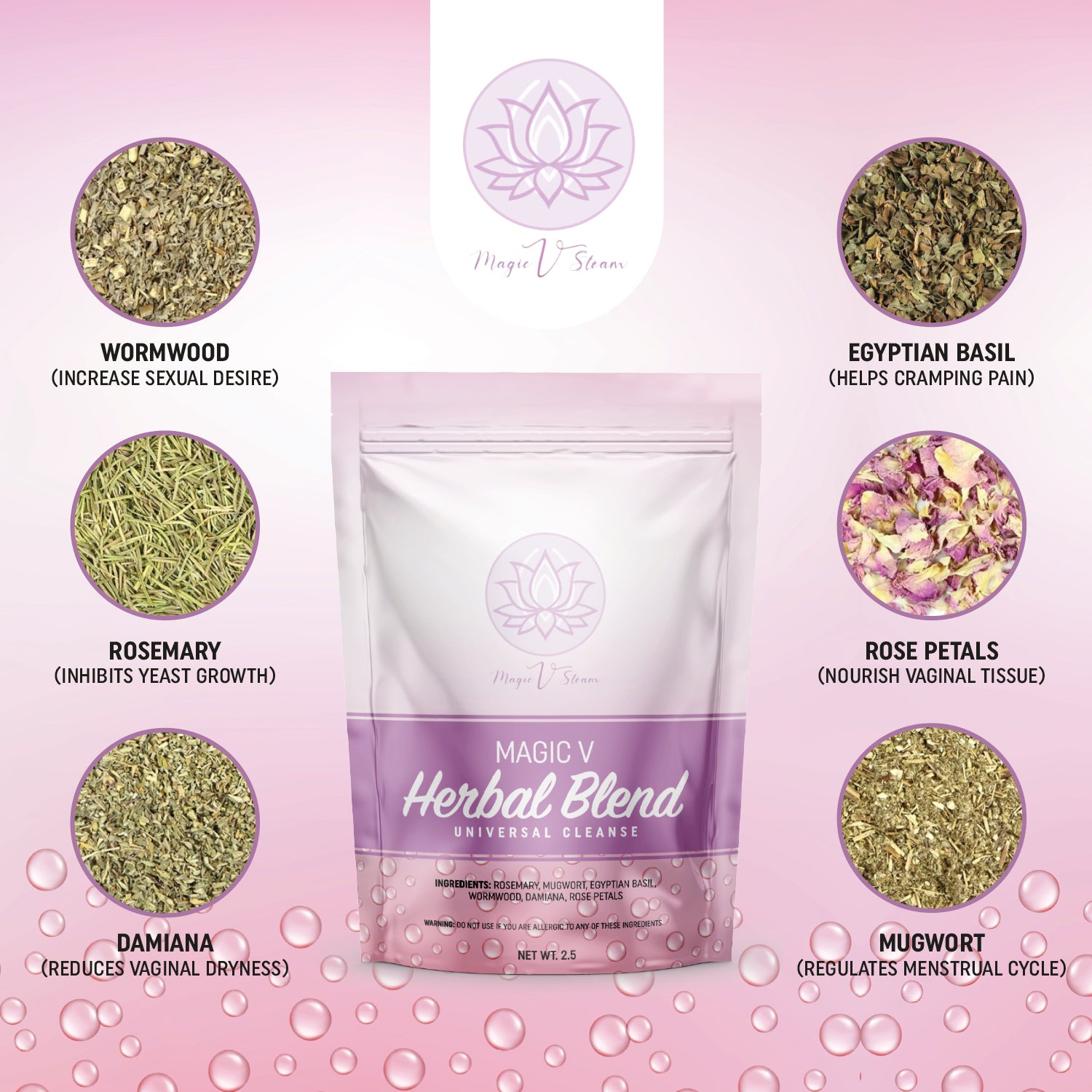 Magic V Steam Yoni Steam Herbs – Vaginal Cleansing &amp; Tightening, Natural V Steam Herbal Blend for Feminine Care – 6 Easy Clean Herbal Bags